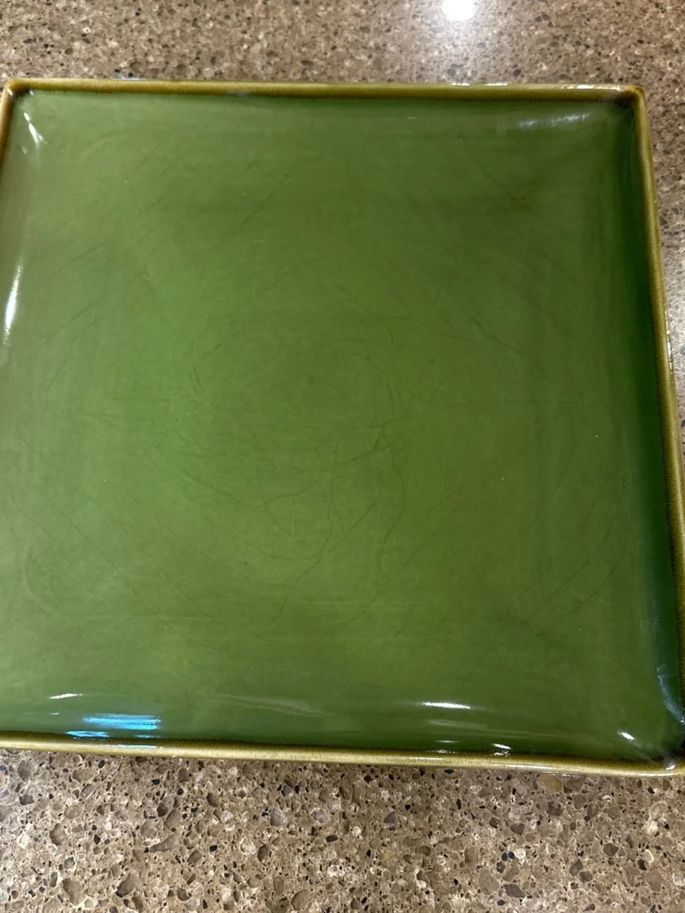 Crate&Barrel Olive Green Ceramic Square 12” Platter